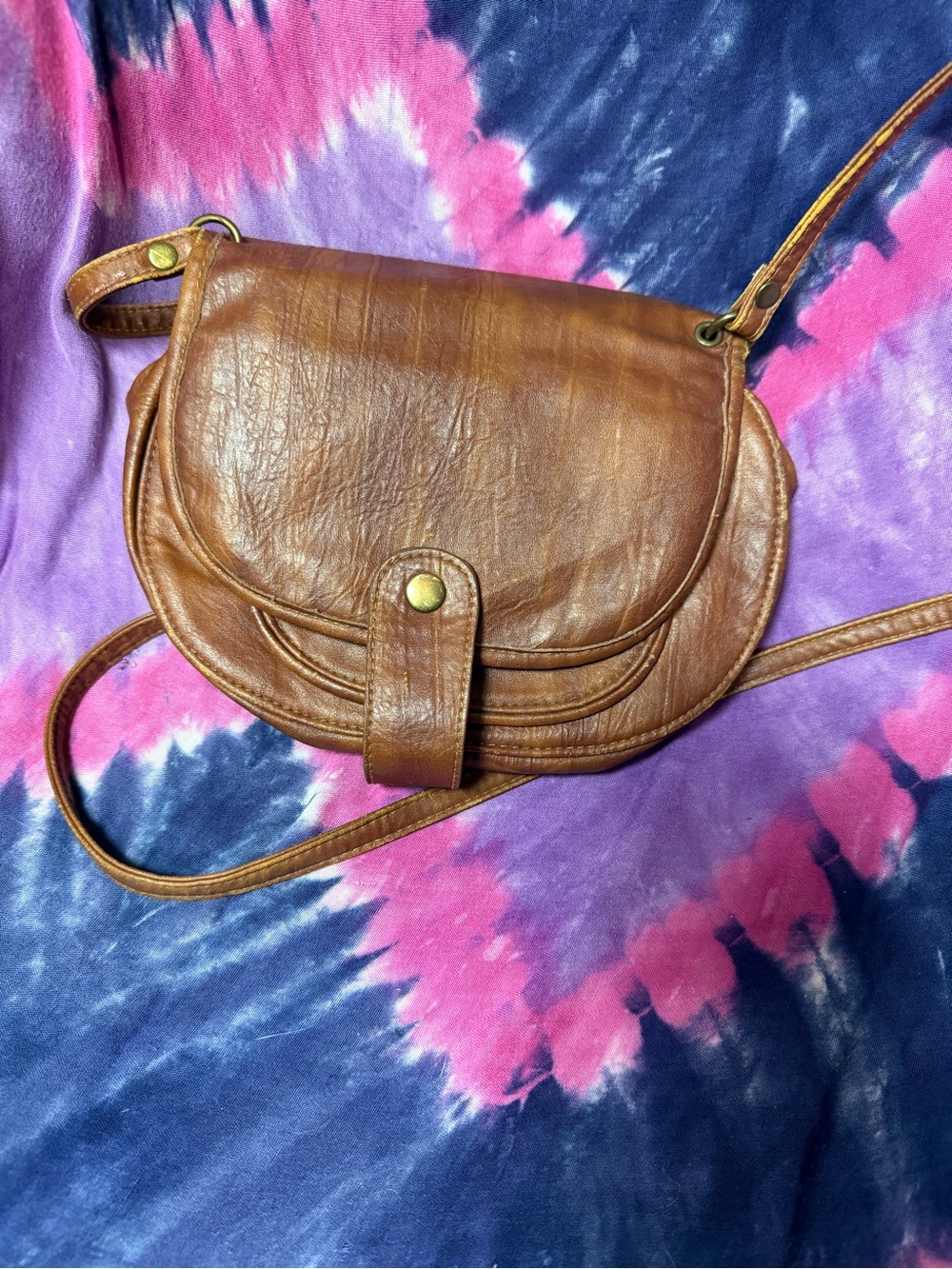 Lulu's Brown Leather Crossbody Saddle Bag with Snap Tab